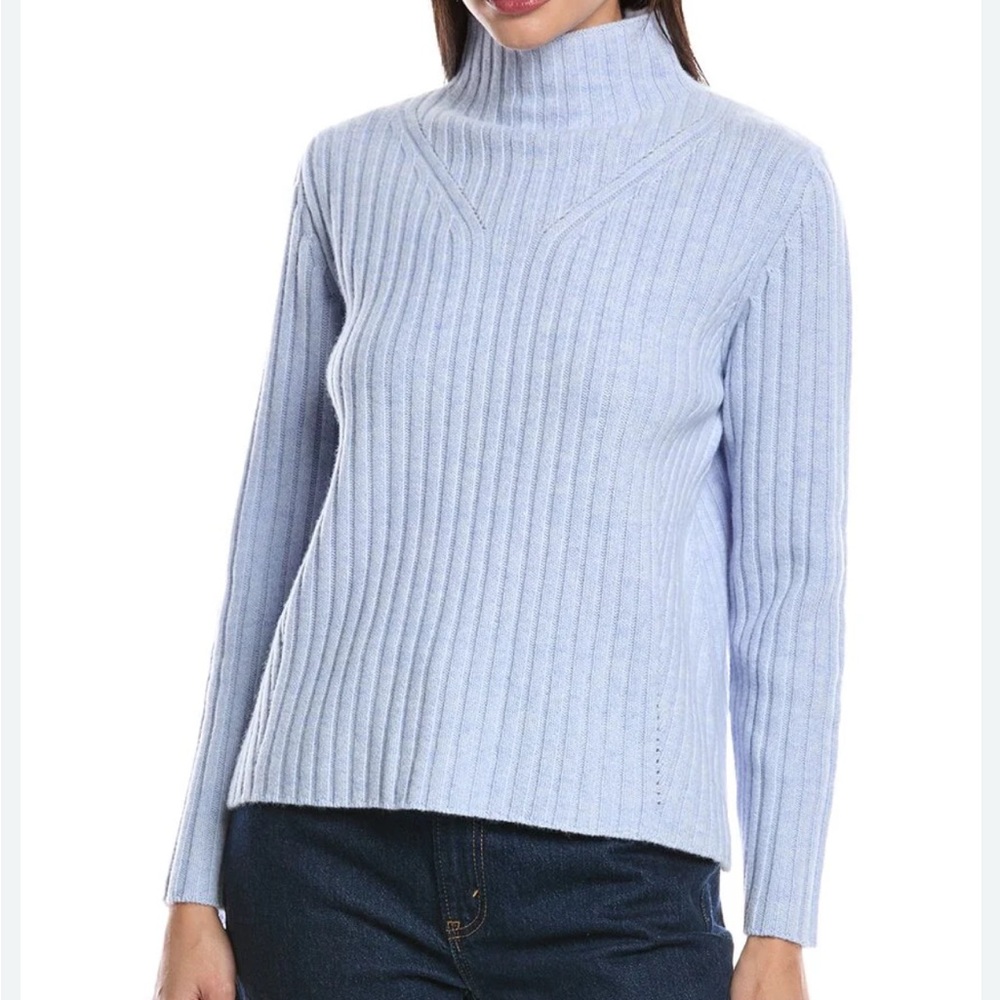 NWOT Alashan Cashmere Cecila Chunky Rib Merino Wool Funnel Neck Sweater Sz L